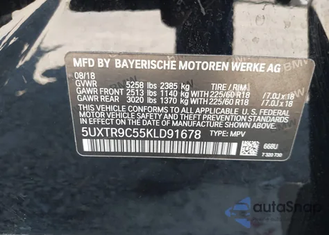 2019 BMW X3 xDrive30I from USA, damaged, VIN 5UXTR9C55KLD91678